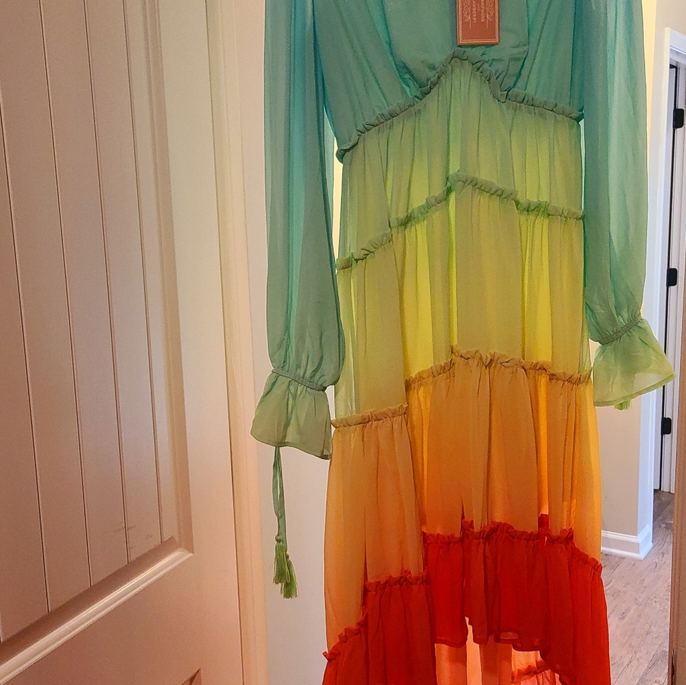 Champagne and Roses Rainbow multi- gradient dress. Size Medium